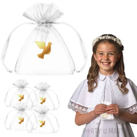 podziekowania na komunie woreczki golabek bialy 7 5 x 10 cm 5 szt