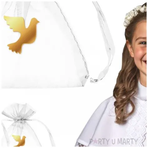 podziekowania na komunie woreczki golabek bialy 7 5 x 10 cm 5 szt