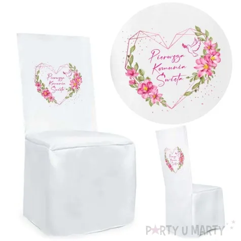 pokrowiec na krzeslo komunia swieta rozowe serce
