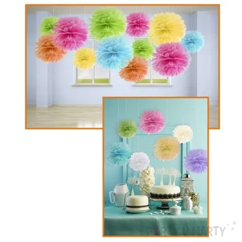 pompon bibulowy classic niebieski mglisty jasny partydeco 35 cm