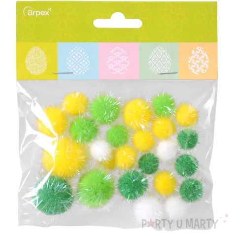 pompony dekoracyjne akrylowe zielono zolty arpex 25 szt