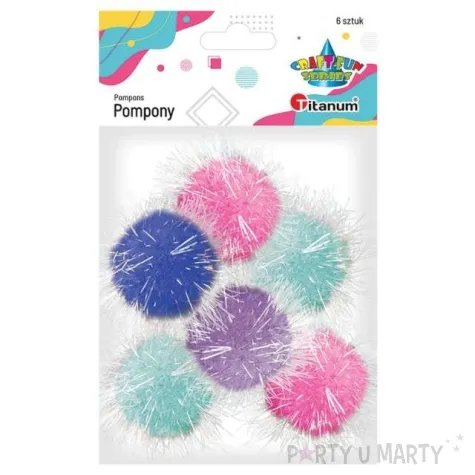 pompony dekoracyjne brokatowe titanum 6 szt