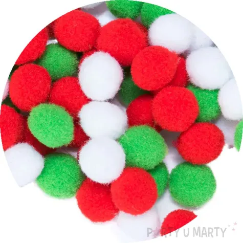 pompony dekoracyjne poliestrowe brewis czerwony zielony bialy 10 mm 100 szt
