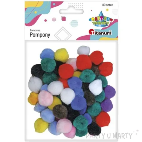 pompony pluszowe akrylowe classic mix titanum 15 mm 80 szt