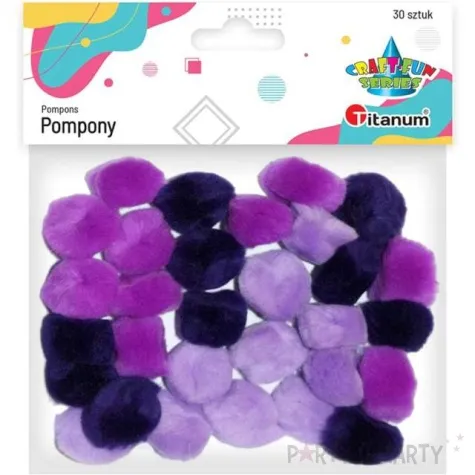 pompony pluszowe akrylowe fioletowe mix titanum 25 mm 30 szt