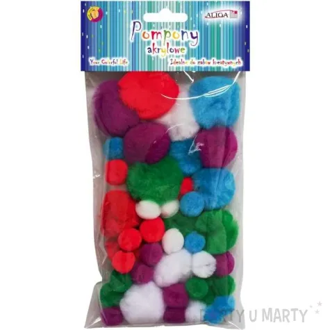 pompony pluszowe akrylowe mix aliga 15 40 mm 50 szt