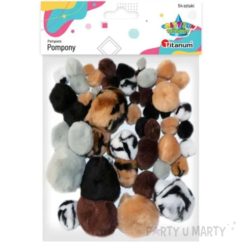 pompony pluszowe akrylowe mix cetki titanum 10 50 mm 54 szt