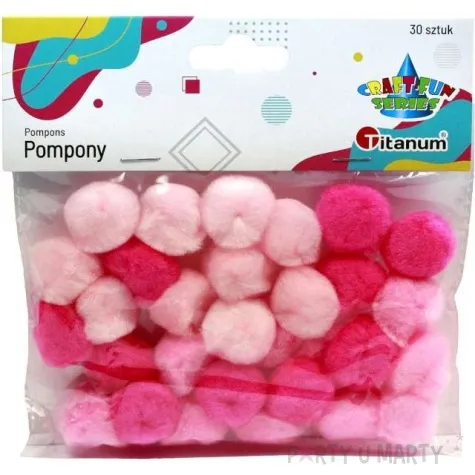 pompony pluszowe akrylowe rozowy mix titanum 25 mm 30 szt