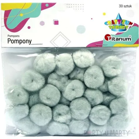 pompony pluszowe akrylowe szare titanum 25 mm 30 szt