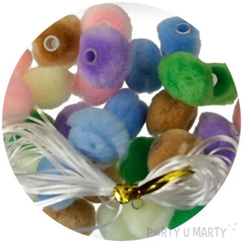 pompony pluszowe korale do nawlekania mix titanum 15 mm 30 szt