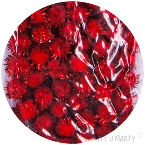pompony pluszowe metalizowane czerwone aliga 13 mm 50 szt