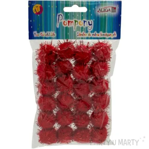 pompony pluszowe metalizowane czerwone aliga 25 mm 24 szt