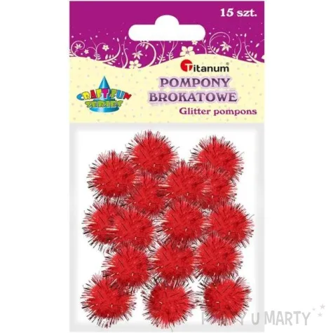 pompony pluszowe metalizowane czerwone titanum 18 mm 15 szt