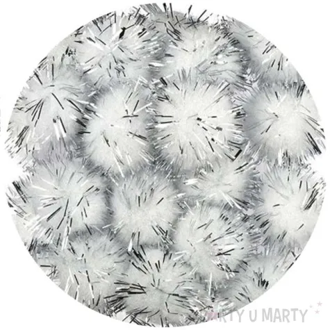 pompony pluszowe metalizowane sniegowe biale titanum 18 mm 15 szt