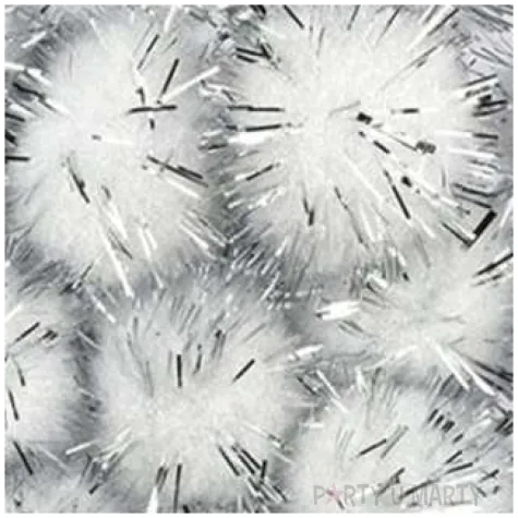 pompony pluszowe metalizowane sniegowe biale titanum 18 mm 15 szt