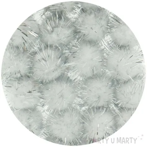 pompony pluszowe metalizowane srebro aliga 25 mm 24 szt