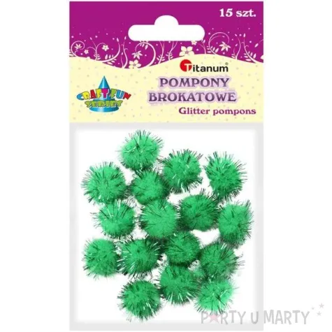 pompony pluszowe metalizowane trawiaste zielone titanum 18 mm 15 szt