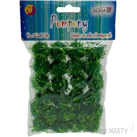 pompony pluszowe metalizowane zielone aliga 25 mm 24 szt