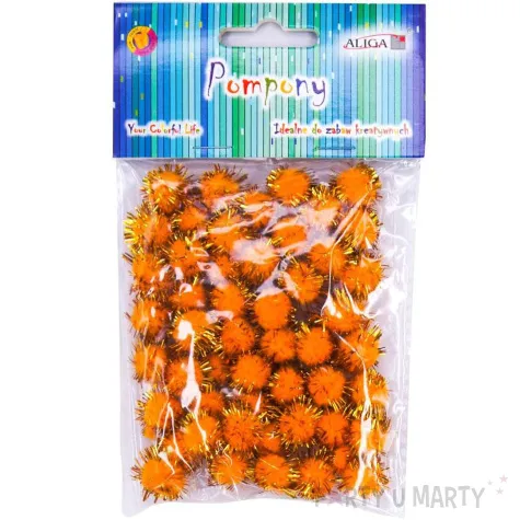 pompony pluszowe metalizowane zlote aliga 13 mm 50 szt
