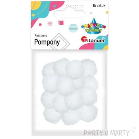 pompony pluszowe poliestrowe biale titanum 18 mm 15 szt