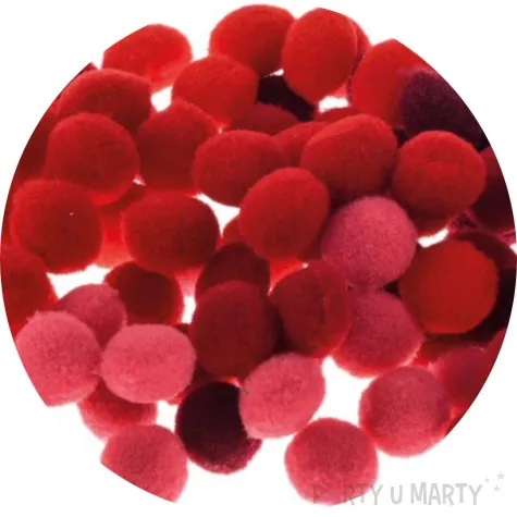 pompony pluszowe poliestrowe czerwony mix brewis 10mm 100 szt