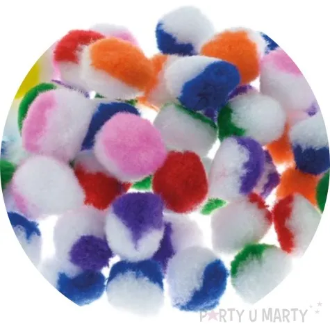 pompony pluszowe poliestrowe dwukolorowe mix brewis 25mm 60 szt