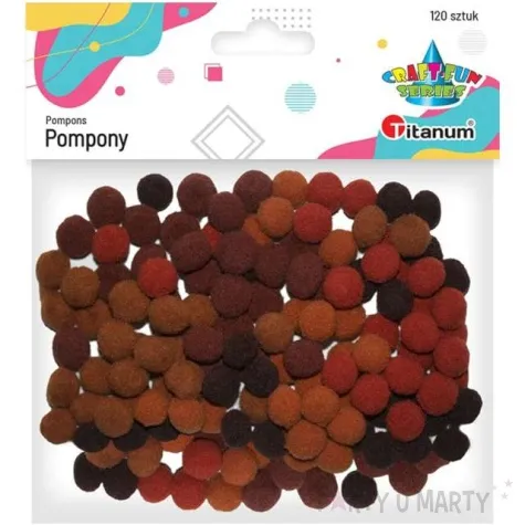 pompony pluszowe poliestrowe jesienne brazowe titanum 10 mm 120 szt