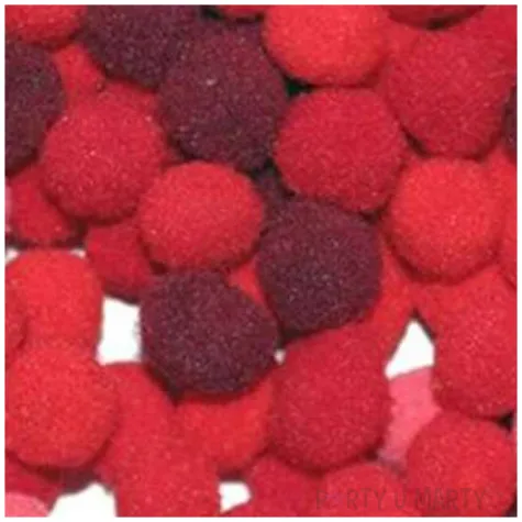 pompony pluszowe poliestrowe malinowe czerwone mix titanum 10 mm 120 szt