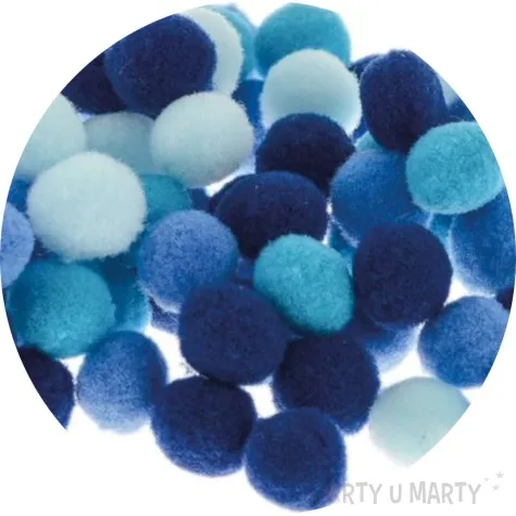 pompony pluszowe poliestrowe niebieski mix brewis 10mm 100 szt