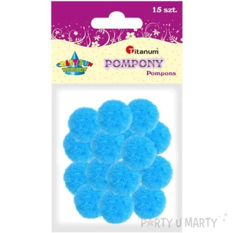 pompony pluszowe poliestrowe niebieskie jasne titanum 18 mm 15 szt