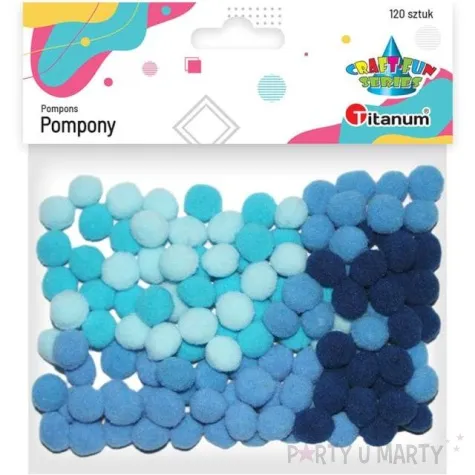 pompony pluszowe poliestrowe niebieskie mix titanum 10 mm 120 szt