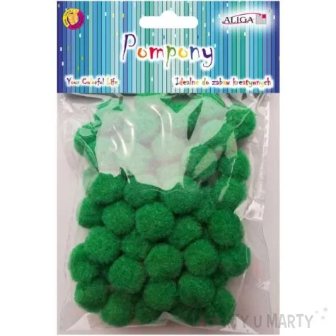 pompony pluszowe poliestrowe zielone aliga 20 mm 60 szt