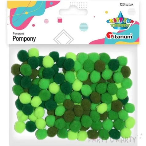 pompony pluszowe poliestrowe zielony mix titanum 10 mm 120 szt