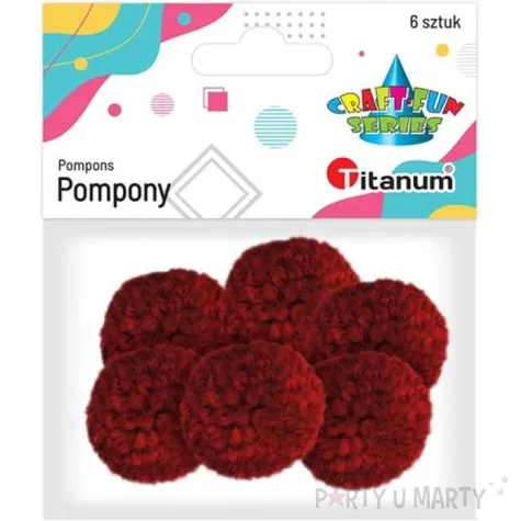 pompony pluszowe wloczkowe ciemne czerwone titanum 30 mm 6 szt