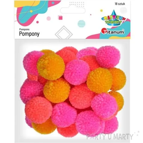 pompony pluszowe wloczkowe jaskrawe mix titanum 30 mm 18 szt