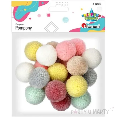 pompony pluszowe wloczkowe pastelowe jasne mix titanum 30 mm 18 szt