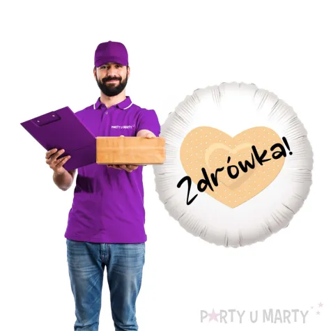 prezent dekoracja balon foliowy zdrowka serce bialy do szpitala 18 rnd