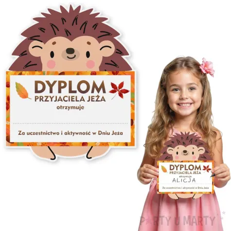 prezent dla dziecka nagroda dyplom dzien jeza jezyk jerzy do przedszkola 18x15 cm
