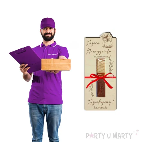 prezent dla nauczyciela na dzien edukacji dekoracja na czekoladke merci 15x6 cm