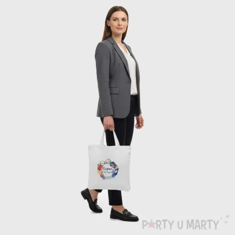 prezent dla nauczyciela na dzien edukacji materialowa torba eko na zakupy super nauczyciel