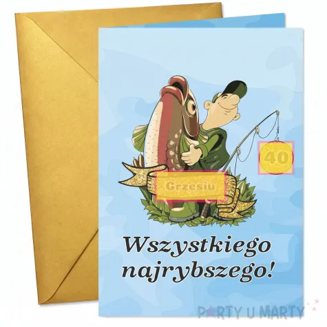 prezent dla wedkarza na urodziny kartka okolicznosciowa urodzinowa zlota rybka personalizacja