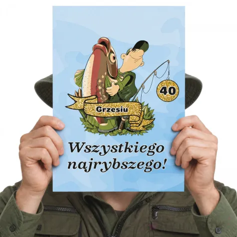 prezent dla wedkarza na urodziny kartka okolicznosciowa xl urodzinowa zlota rybka personalizacja