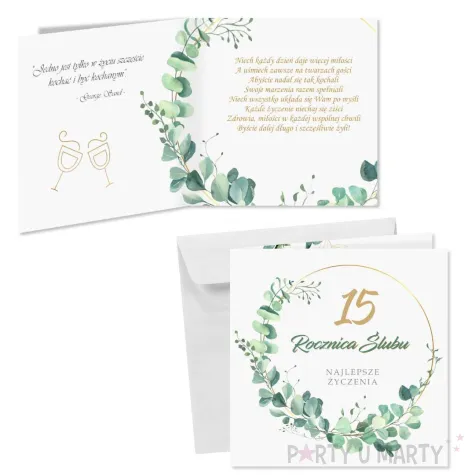 prezent na 15 rocznice slubu pamiatka kartka okolicznosciowa eukaliptus beauty 15x15 cm