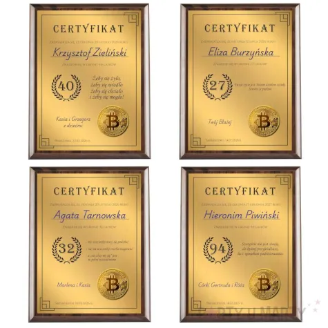 prezent na 18 20 30 40 50 60 urodziny zloty certyfikat w drewnie personalizacja