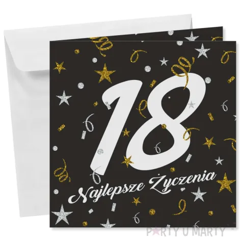 prezent na 18 urodziny kartka okolicznosciowa glamour czarna upominek pamiatka z koperta