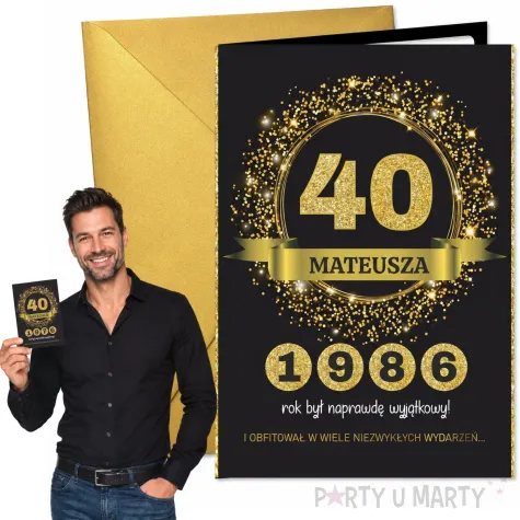prezent na 40 urodziny czterdziestke kartka urodzinowa okolicznosciowa z imieniem 11 5x17 cm