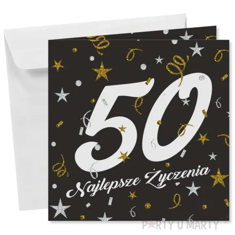 prezent na 50 urodziny kartka okolicznosciowa glamour czarna upominek pamiatka z koperta
