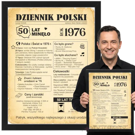 prezent na 50 urodziny piecdziesiatke kartka plakat gazeta w ramce dziennik polski 1976 imie