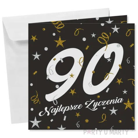 prezent na 90 urodziny kartka okolicznosciowa glamour czarna upominek pamiatka z koperta