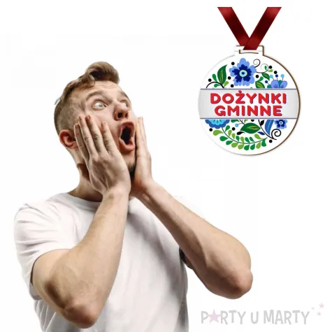 prezent na dozynki gminne upominek nagroda w konkursie medal niebieskie kwiaty ludowe 7 2 cm